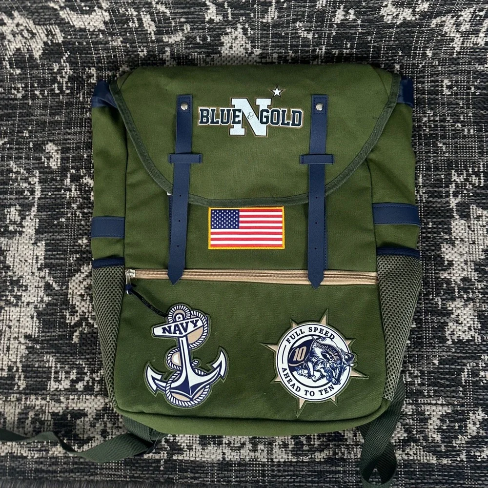 US Navy Blue & Gold Backpack OD Green Military‎ Rucksack Beat Army Style Retro